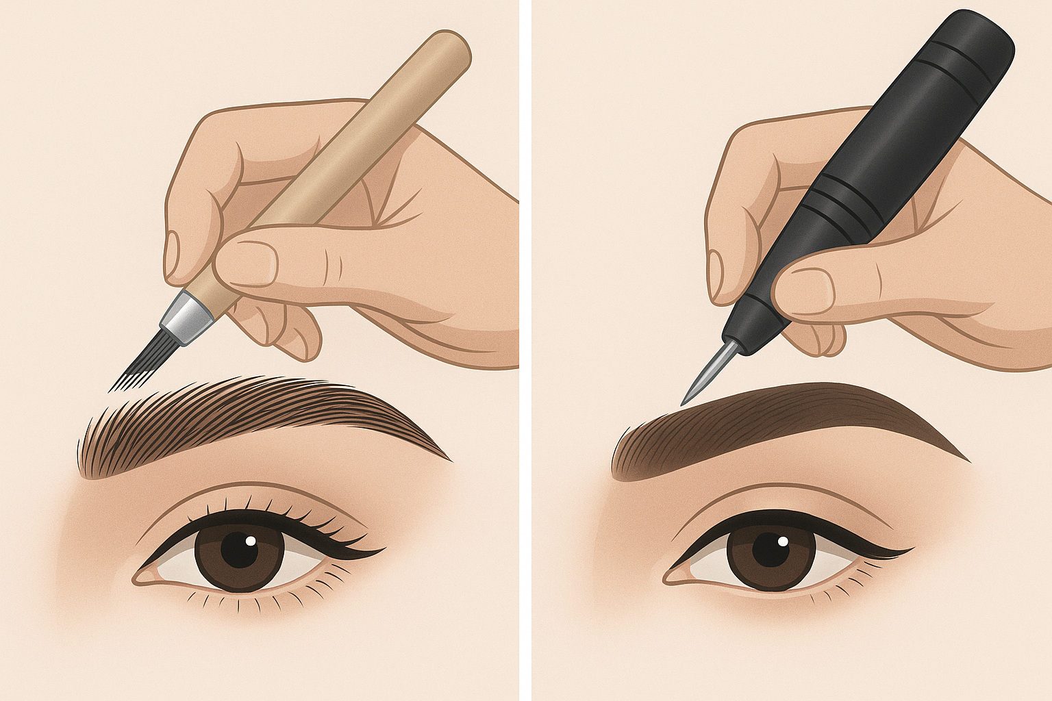 韓式霧眉與粉霧眉操作手法示意