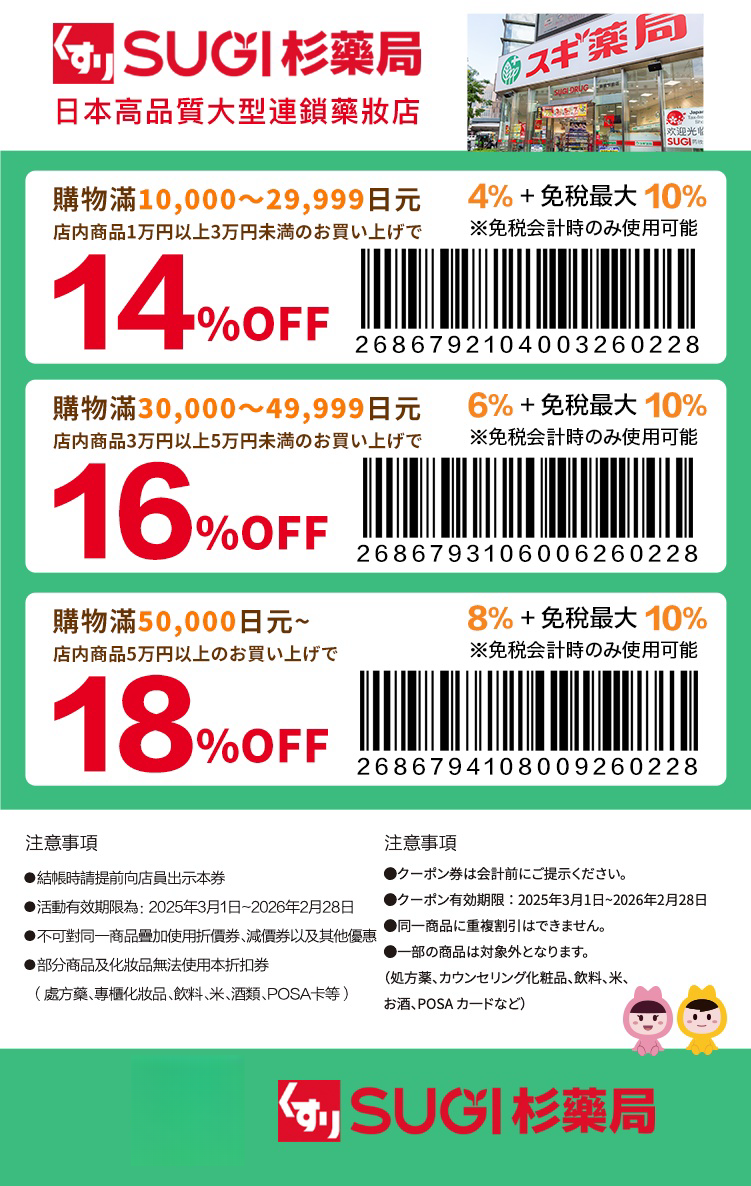 飛日本前必存！2025最新版藥妝店優惠券、退稅全攻略：SUGI藥局退稅、新制解析